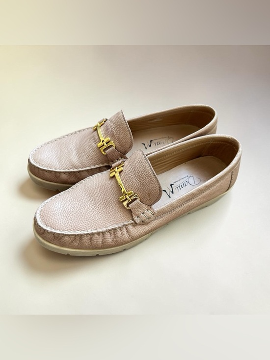 Dami M Shoes - Dami M Beige Leather Loafers Size 9 Gold Bit Slip-On Comfort Flats